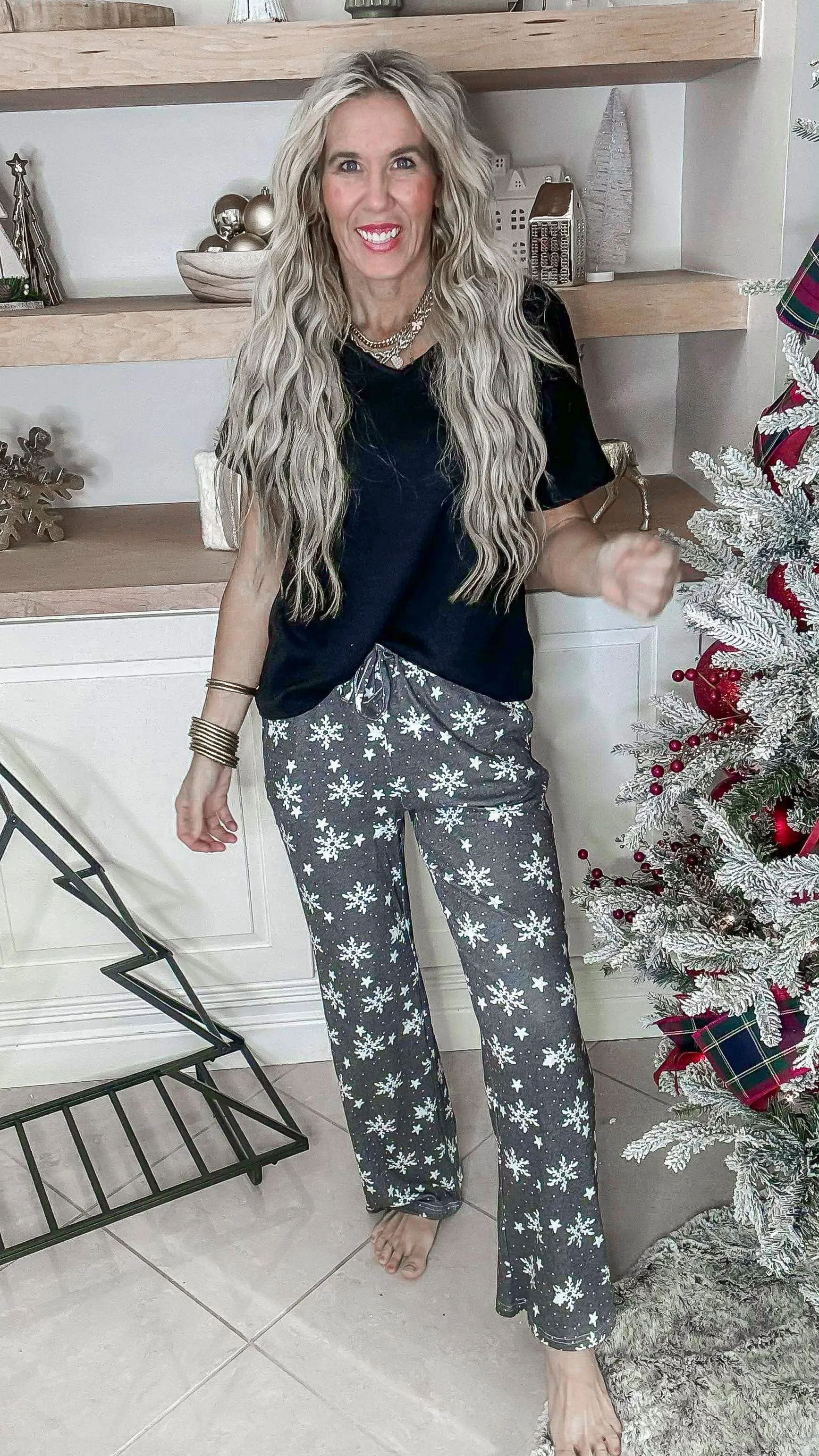 Black Snowflake Pajama Pant Set by Salty Wave (TOP & BOTTOM) *