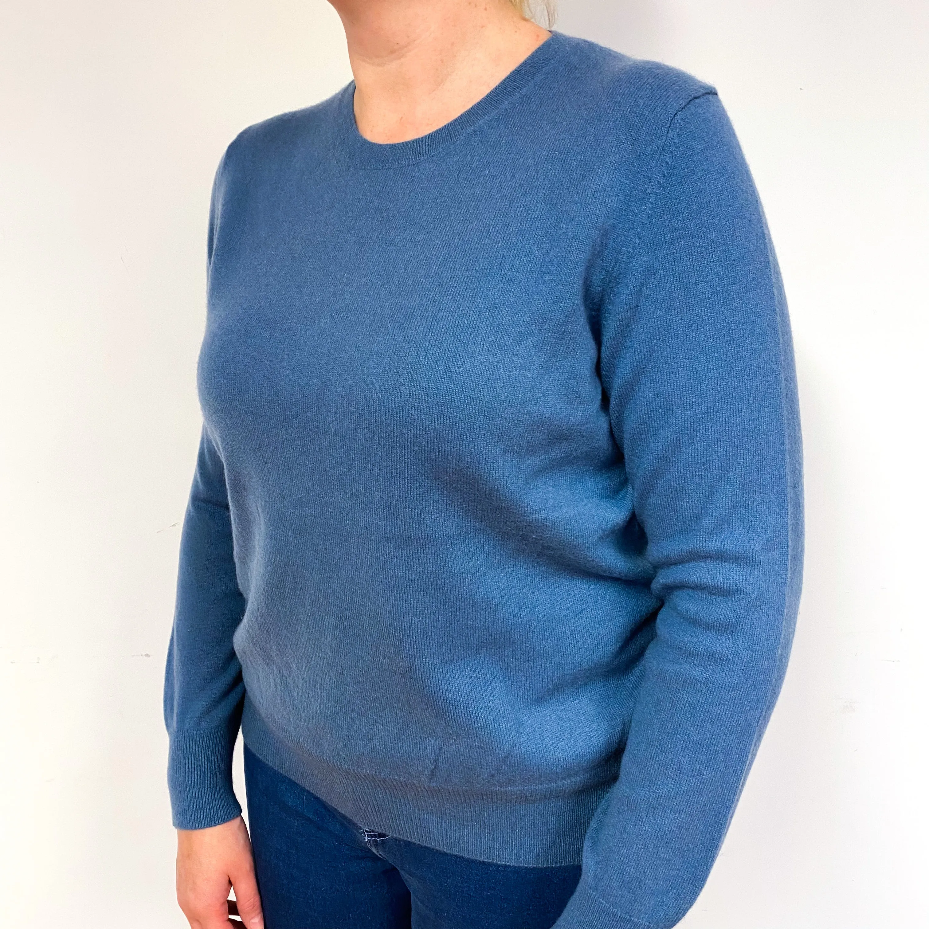 Dusky Blue Cashmere Crew Neck Jumper Large
