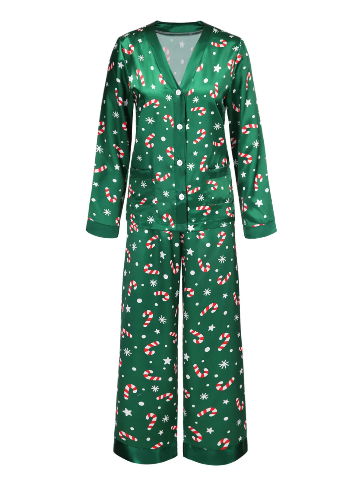 Green 1970s Christmas Candy Cane Pajama Set