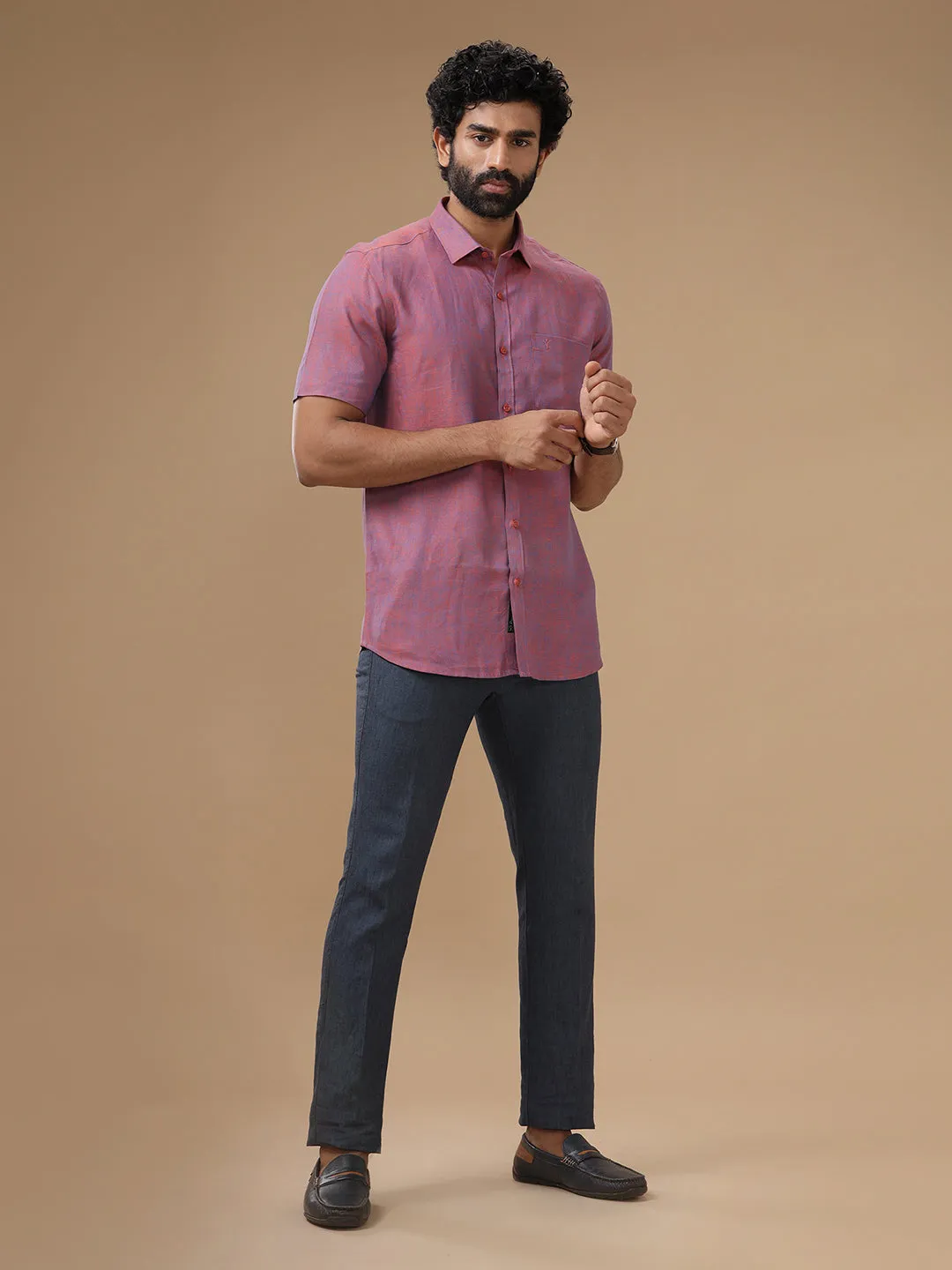 Men Linen Cotton Trim Fit Pant Grayish Blue - LC10