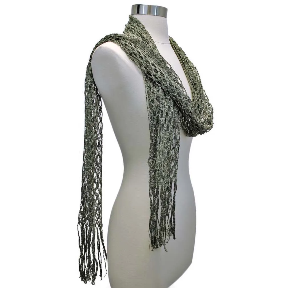 Metallic Long Mesh Fringed Shawl