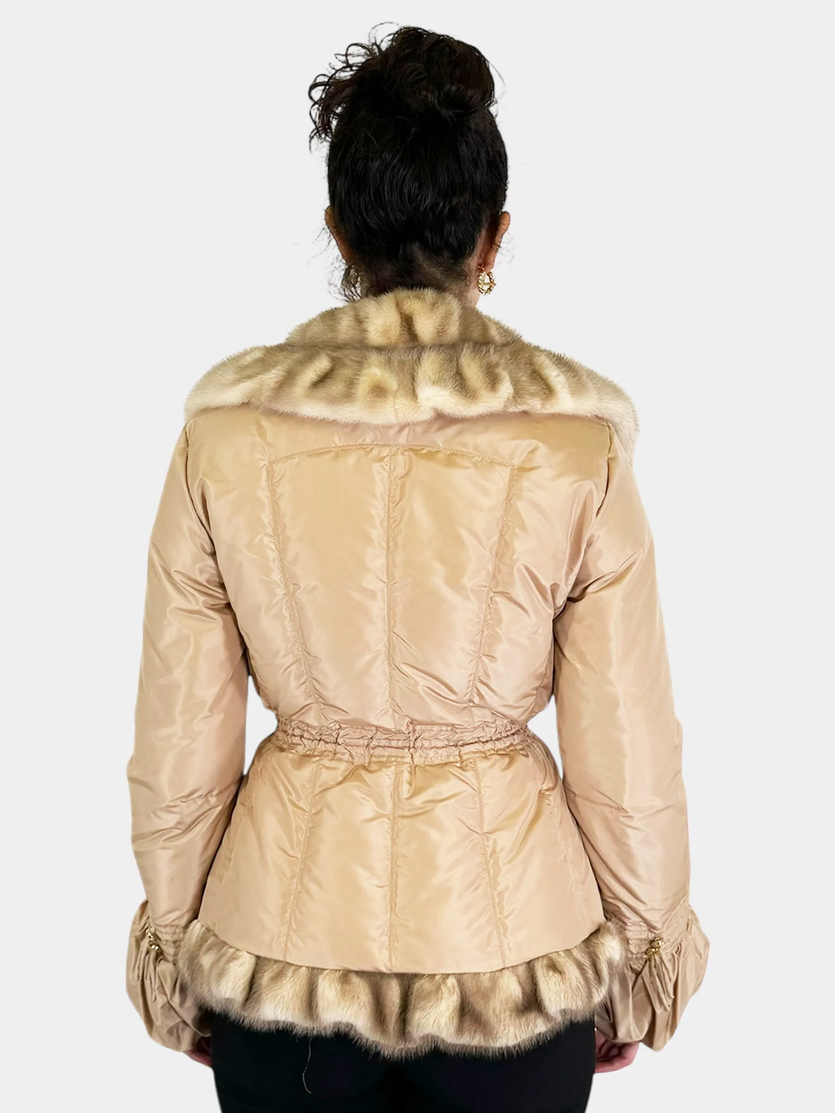 Mink Fur Trim Puffer Coat - Size 42