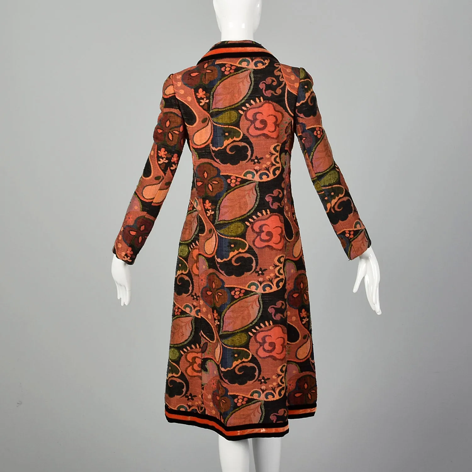 XS 1970s Orange Belted Tapestry Coat